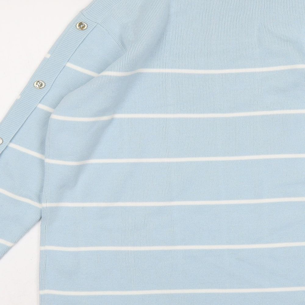 Damart Womens Blue Boat Neck Striped Acrylic Pullover Jumper Size 10