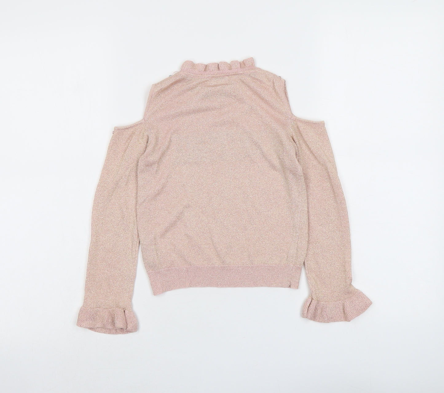 River Island Girls Pink Mock Neck Viscose Pullover Jumper Size 7-8 Years Pullover - Cold Shoulder