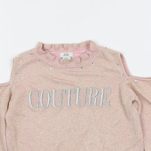 River Island Girls Pink Mock Neck Viscose Pullover Jumper Size 7-8 Years Pullover - Cold Shoulder
