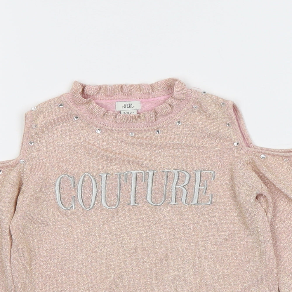 River Island Girls Pink Mock Neck Viscose Pullover Jumper Size 7-8 Years Pullover - Cold Shoulder