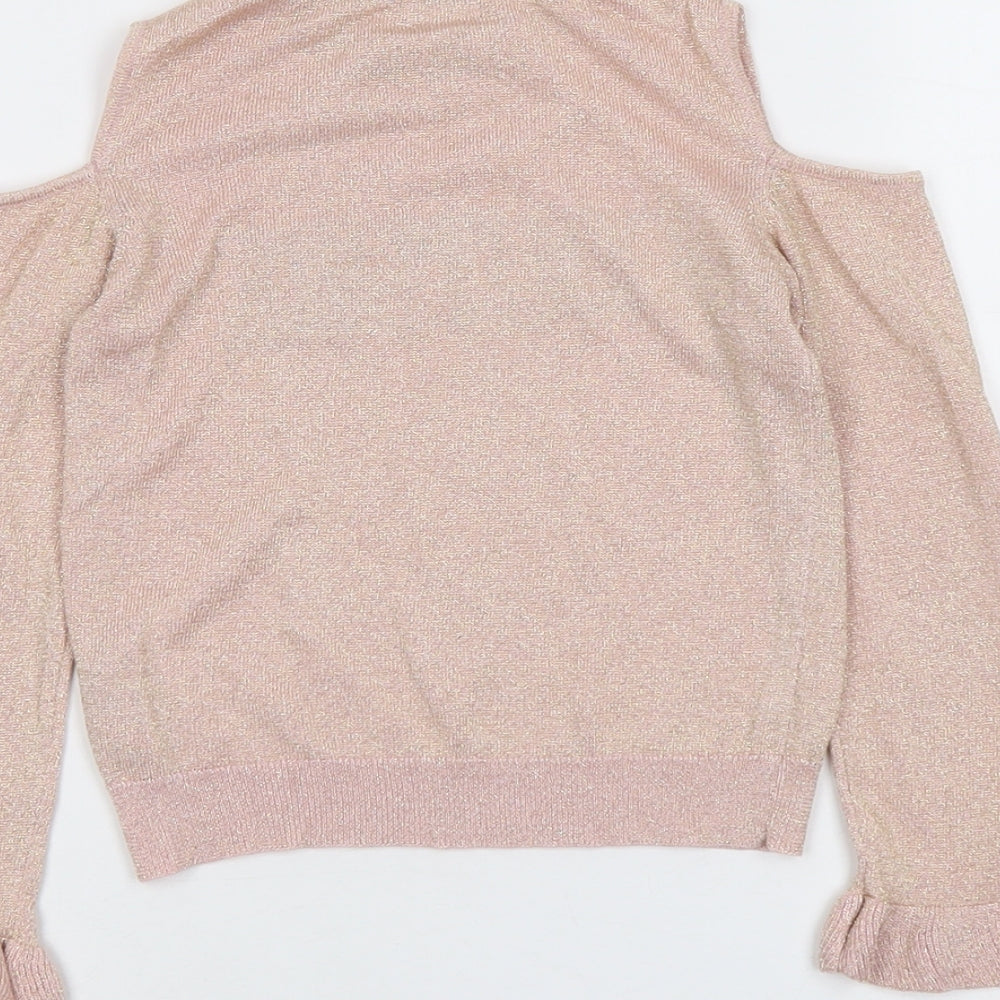 River Island Girls Pink Mock Neck Viscose Pullover Jumper Size 7-8 Years Pullover - Cold Shoulder