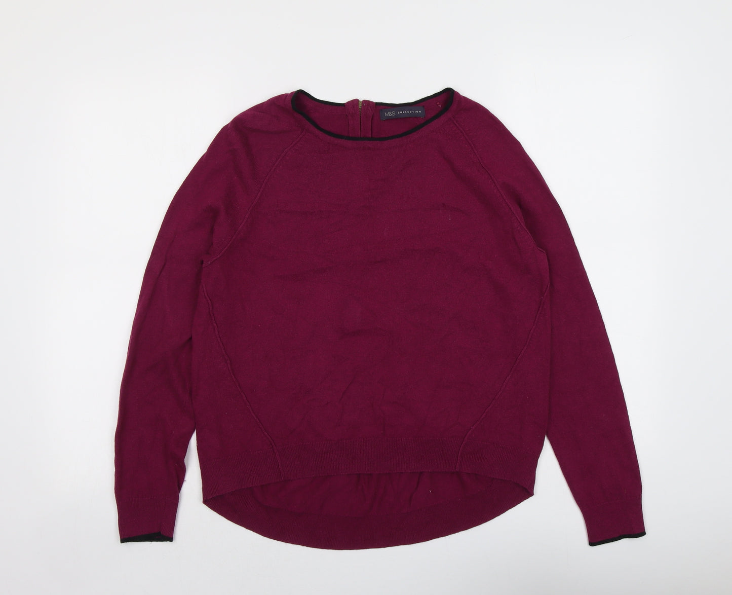 Marks and Spencer Womens Purple Round Neck Viscose Pullover Jumper Size 14