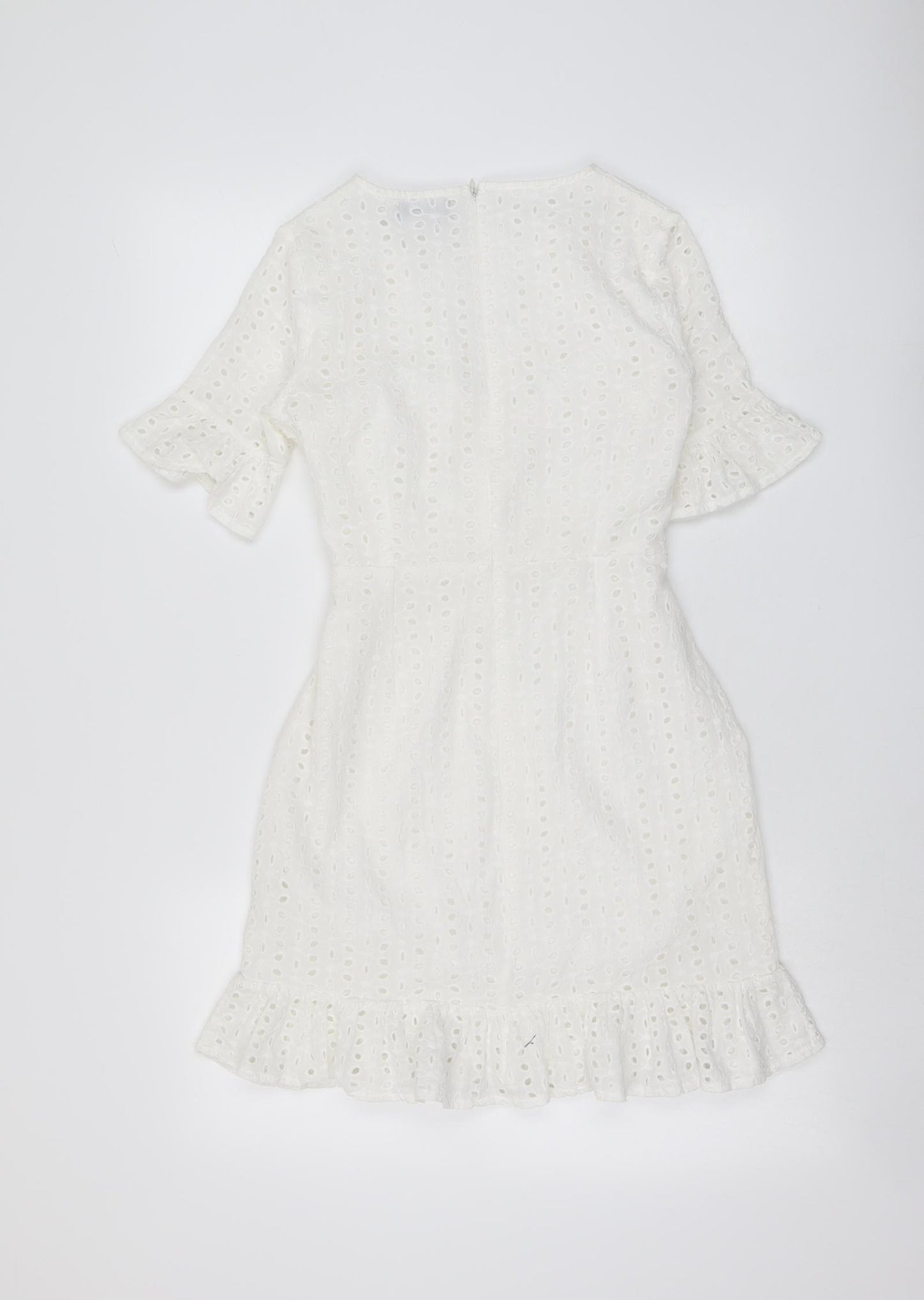 PRETTYLITTLETHING Womens Ivory Geometric Cotton Mini Size 6 V-Neck Zip