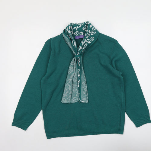Autonomy Womens Green V-Neck Acrylic Pullover Jumper Size M - Scarf Neck Detail