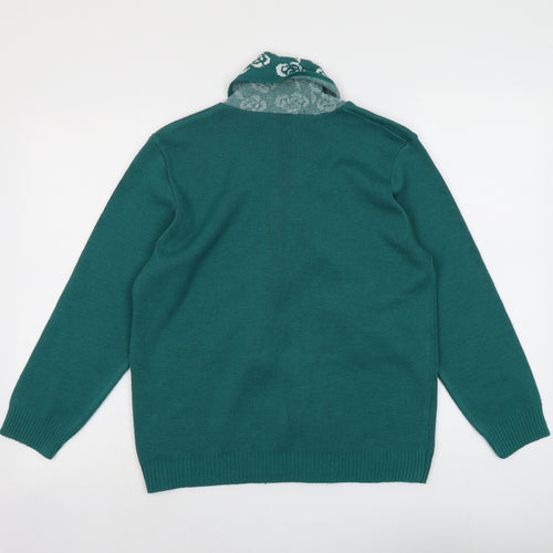 Autonomy Womens Green V-Neck Acrylic Pullover Jumper Size M - Scarf Neck Detail