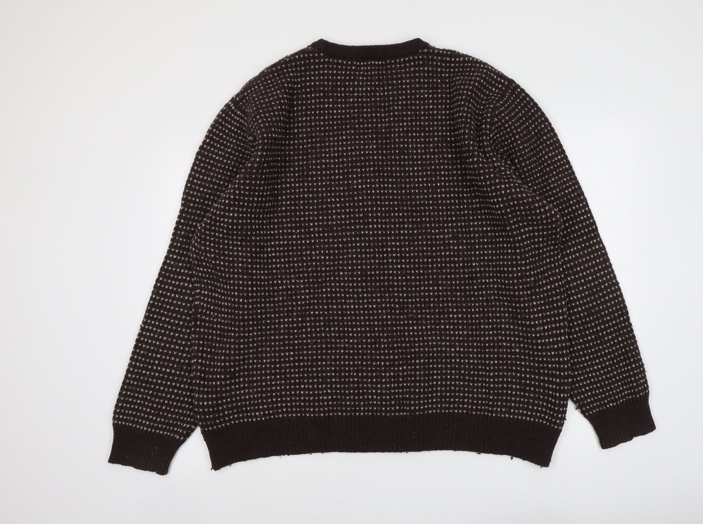 Blue Harbour Mens Brown Round Neck Geometric Wool Pullover Jumper Size 2XL Long Sleeve