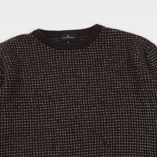 Blue Harbour Mens Brown Round Neck Geometric Wool Pullover Jumper Size 2XL Long Sleeve