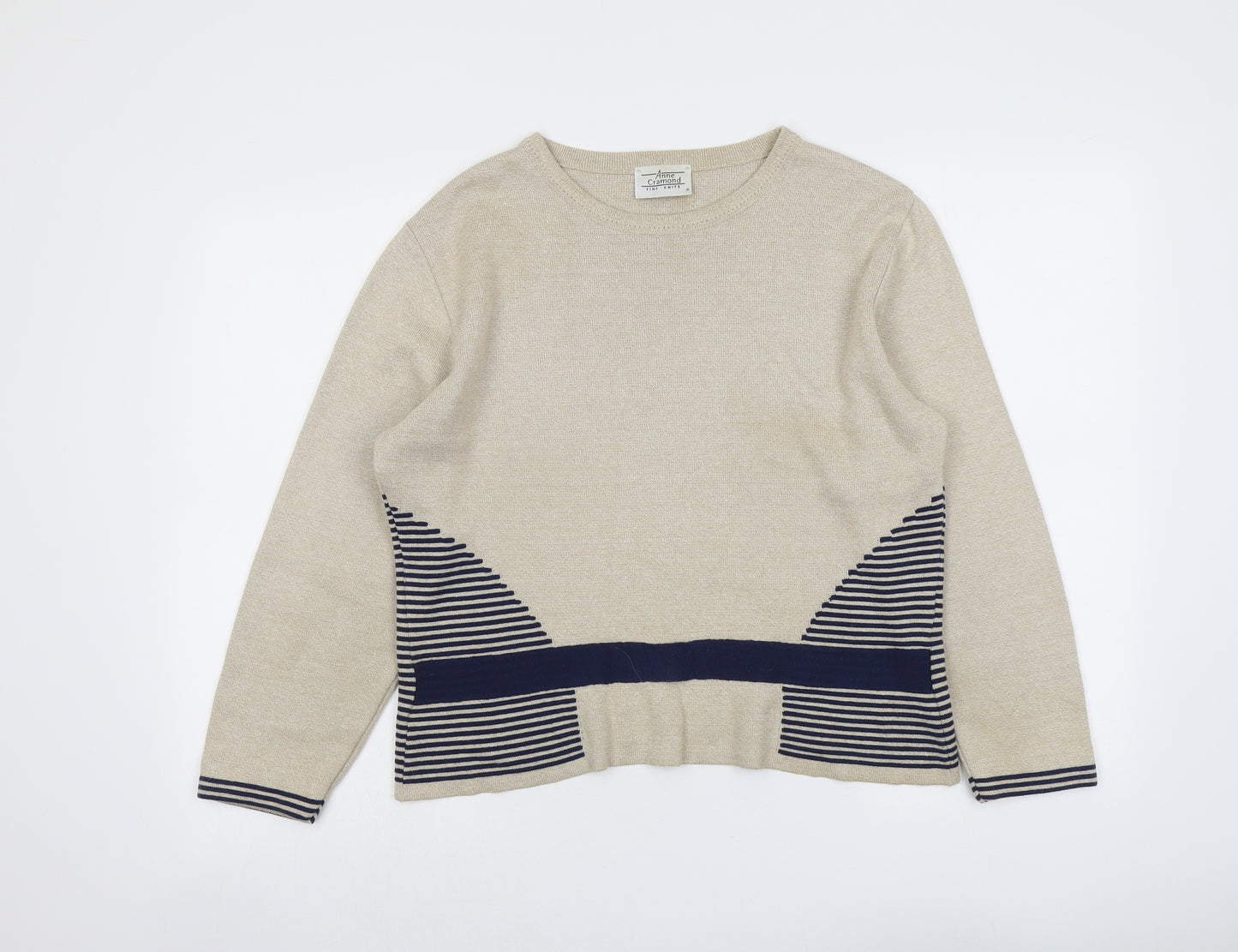 Anne Cramond Womens Beige Round Neck Cotton Pullover Jumper Size M