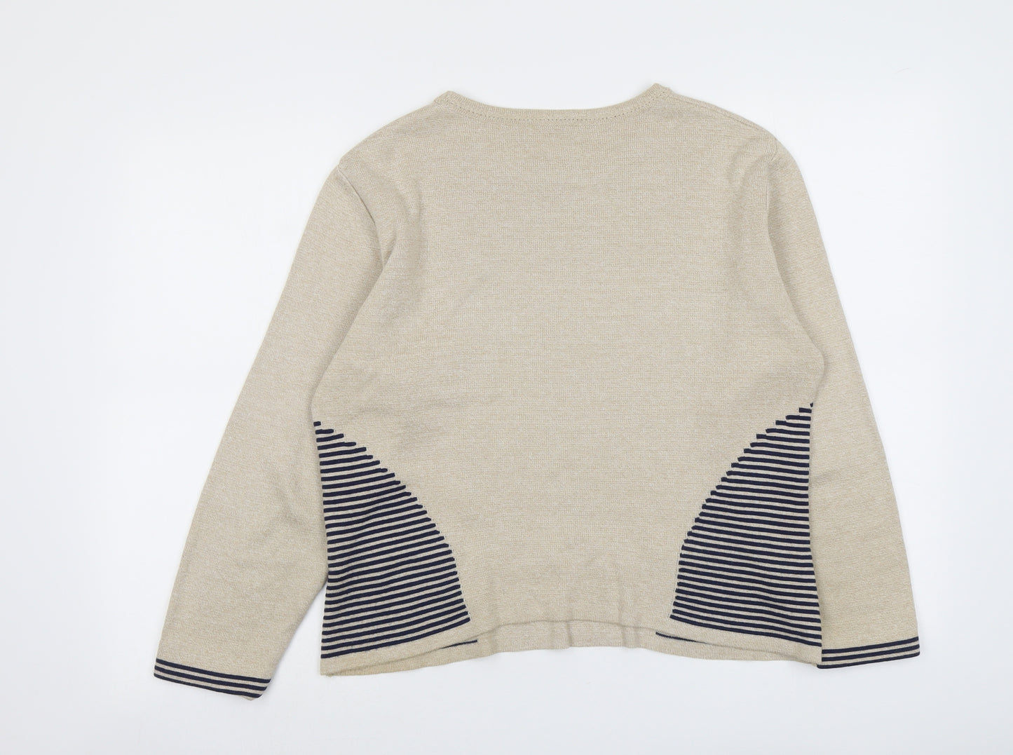 Anne Cramond Womens Beige Round Neck Cotton Pullover Jumper Size M