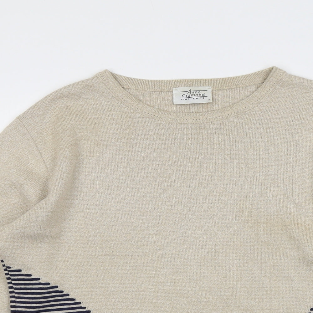 Anne Cramond Womens Beige Round Neck Cotton Pullover Jumper Size M
