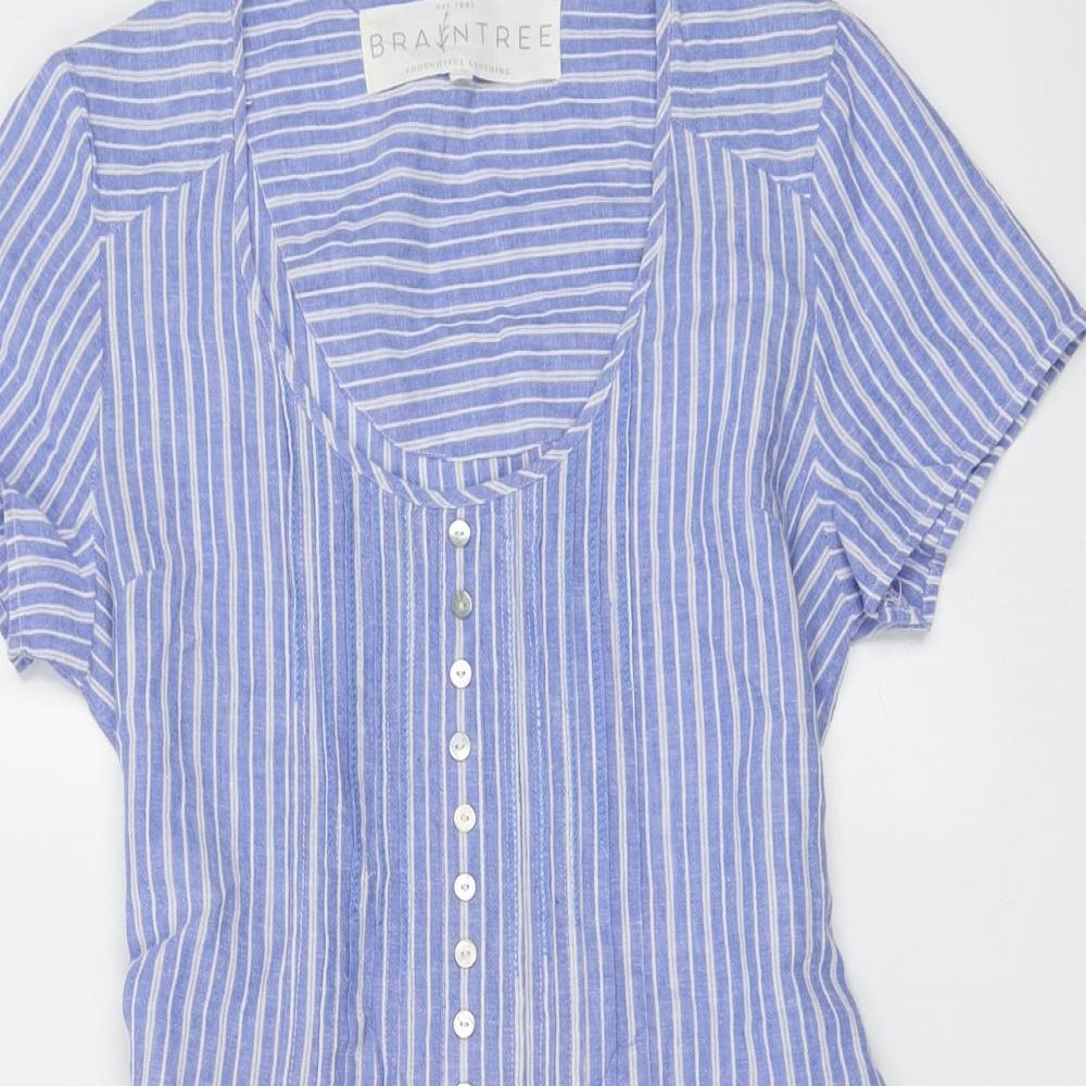 Braintree Womens Beige Striped Hemp T-Shirt Dress Size M Round Neck Pullover