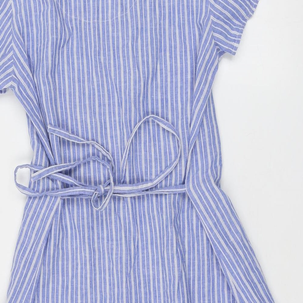 Braintree Womens Beige Striped Hemp T-Shirt Dress Size M Round Neck Pullover