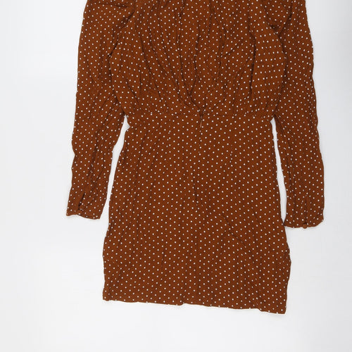 H&M Womens Brown Polka Dot Viscose A-Line Size 8 Round Neck Zip