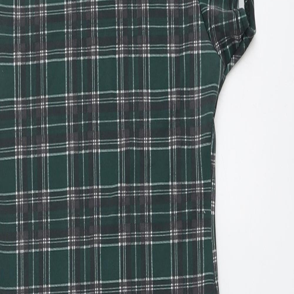 New Look Womens Green Plaid Polyester A-Line Size 8 Collared Button