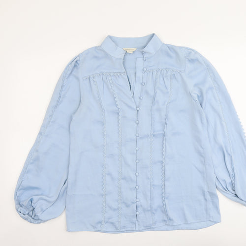 Monsoon Womens Blue Polyester Basic Button-Up Size 8 V-Neck - Lace Details