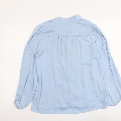 Monsoon Womens Blue Polyester Basic Button-Up Size 8 V-Neck - Lace Details