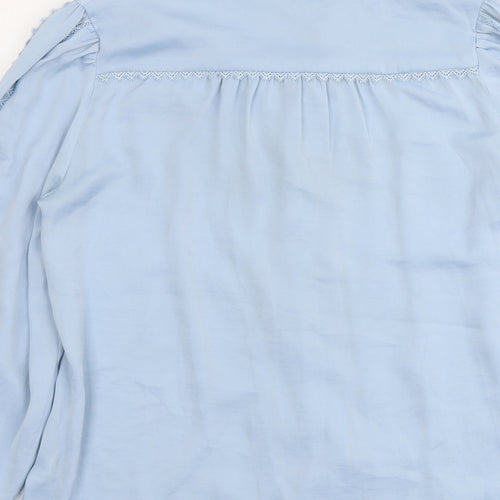 Monsoon Womens Blue Polyester Basic Button-Up Size 8 V-Neck - Lace Details