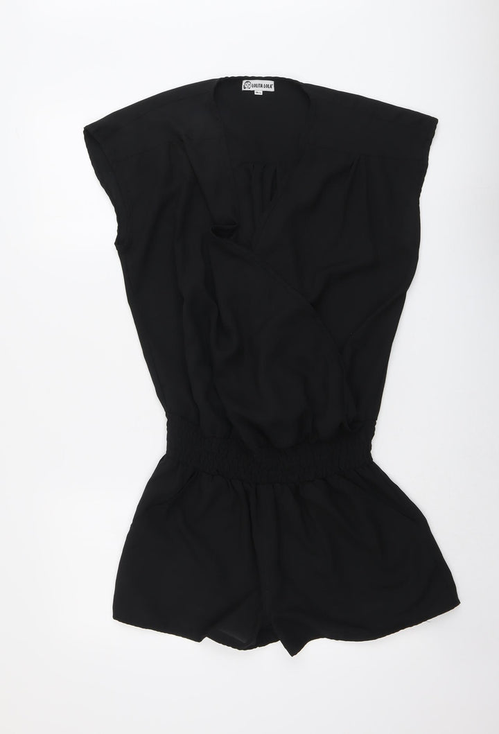 Lolita Lola Womens Black Polyester Playsuit One-Piece Size M Pullover - Wrap Front Detail