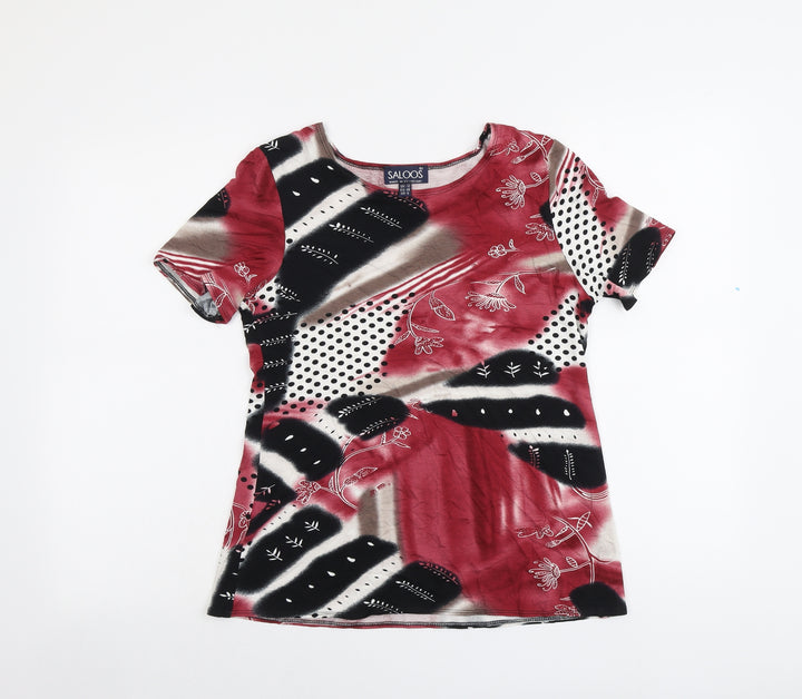 Saloos Womens Red Geometric Viscose Basic T-Shirt Size 12 Round Neck