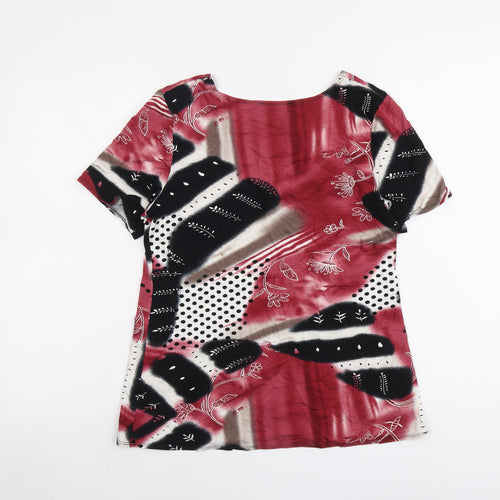 Saloos Womens Red Geometric Viscose Basic T-Shirt Size 12 Round Neck