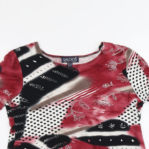 Saloos Womens Red Geometric Viscose Basic T-Shirt Size 12 Round Neck