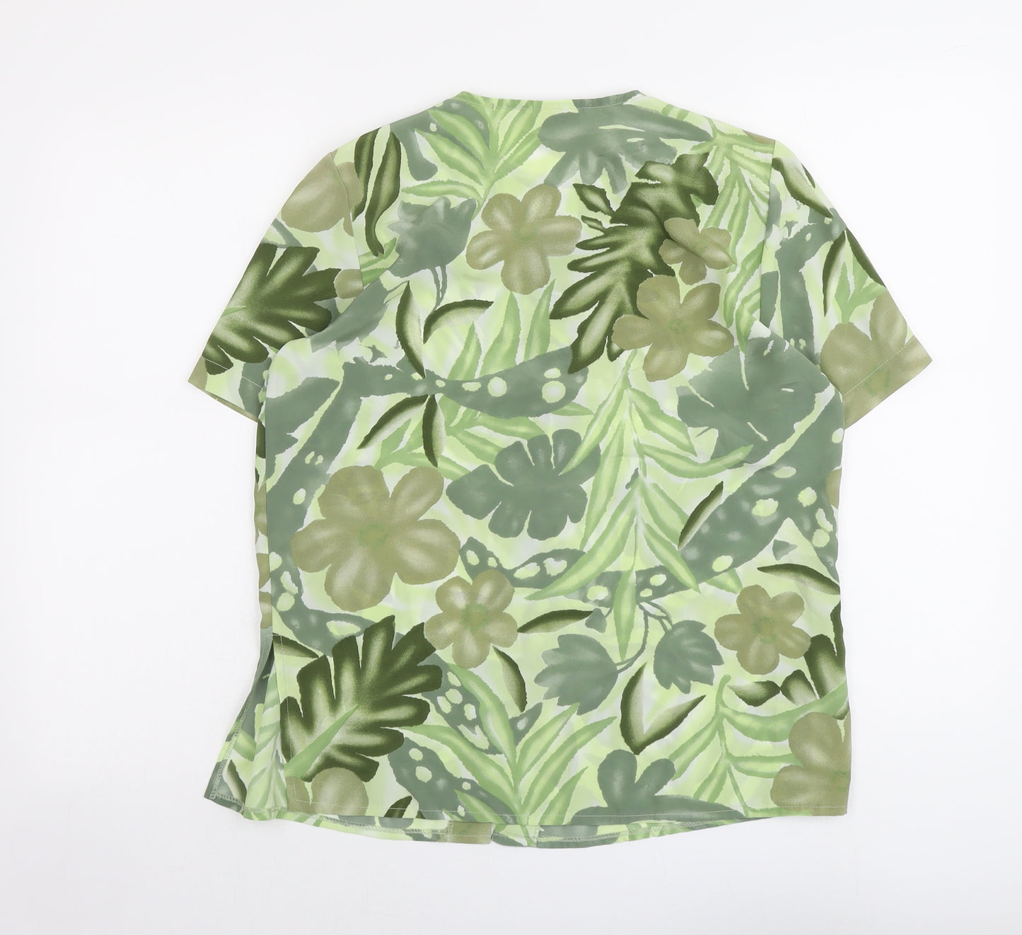 Citylife Womens Green Geometric Polyester Basic Button-Up Size 10 Round Neck - Leaf Print