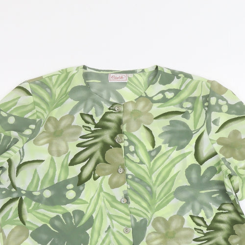 Citylife Womens Green Geometric Polyester Basic Button-Up Size 10 Round Neck - Leaf Print