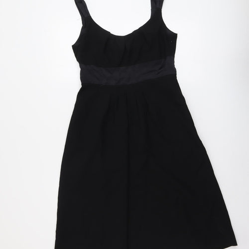 Linea Womens Black Polyester Skater Dress Size 10 Round Neck Zip
