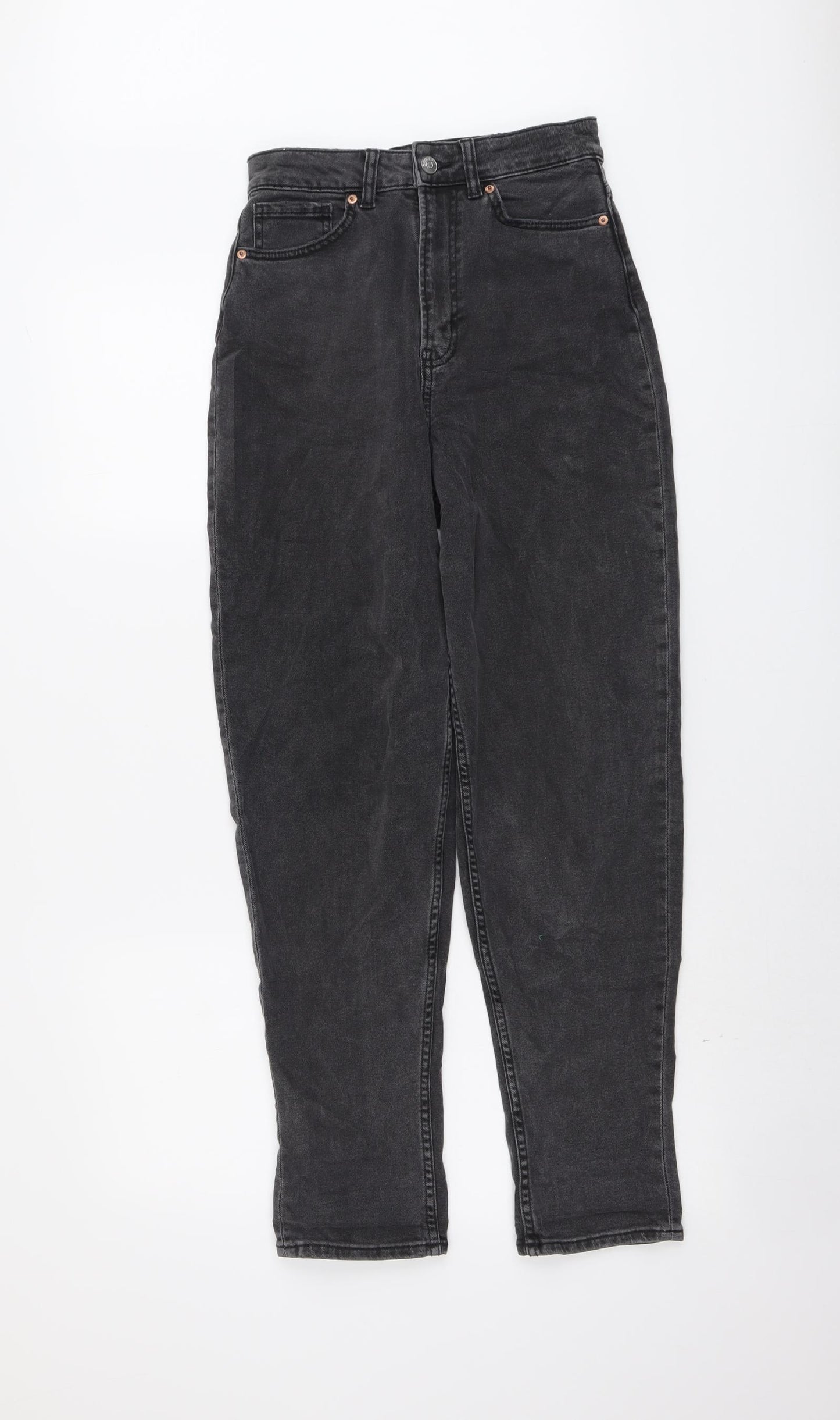 H&M Womens Grey Cotton Mom Jeans Size 8 L28 in Regular Button