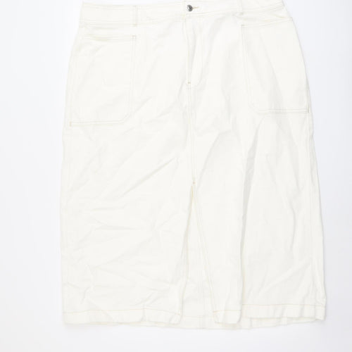 Marks and Spencer Womens Ivory Cotton A-Line Skirt Size 22 Button