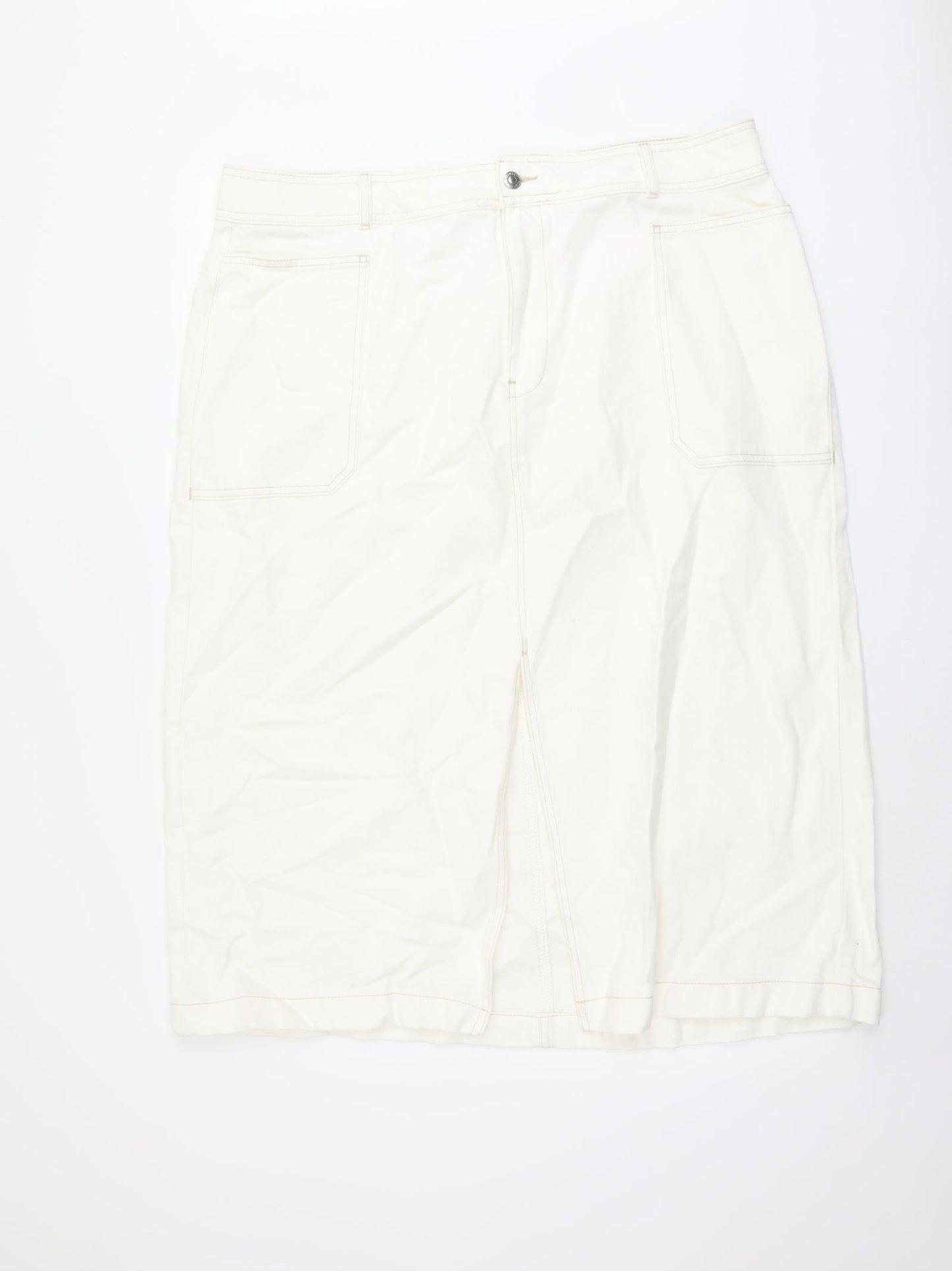 Marks and Spencer Womens Ivory Cotton A-Line Skirt Size 22 Button