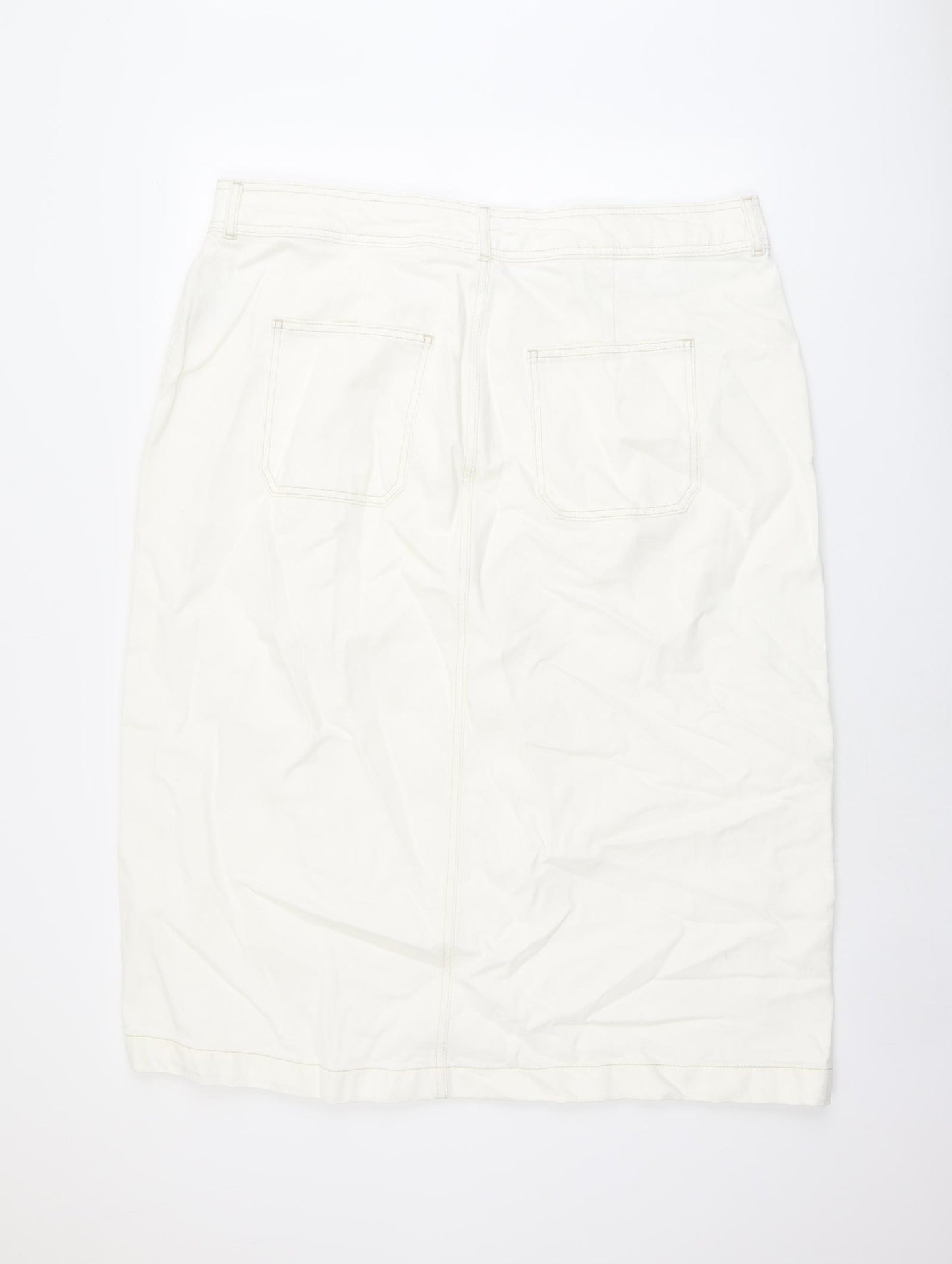 Marks and Spencer Womens Ivory Cotton A-Line Skirt Size 22 Button