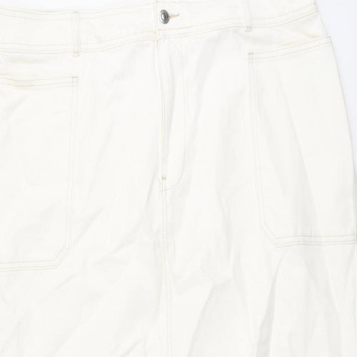 Marks and Spencer Womens Ivory Cotton A-Line Skirt Size 22 Button