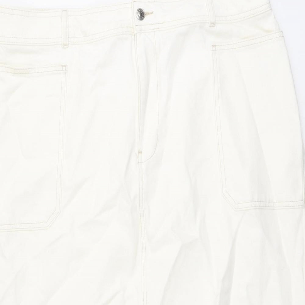 Marks and Spencer Womens Ivory Cotton A-Line Skirt Size 22 Button