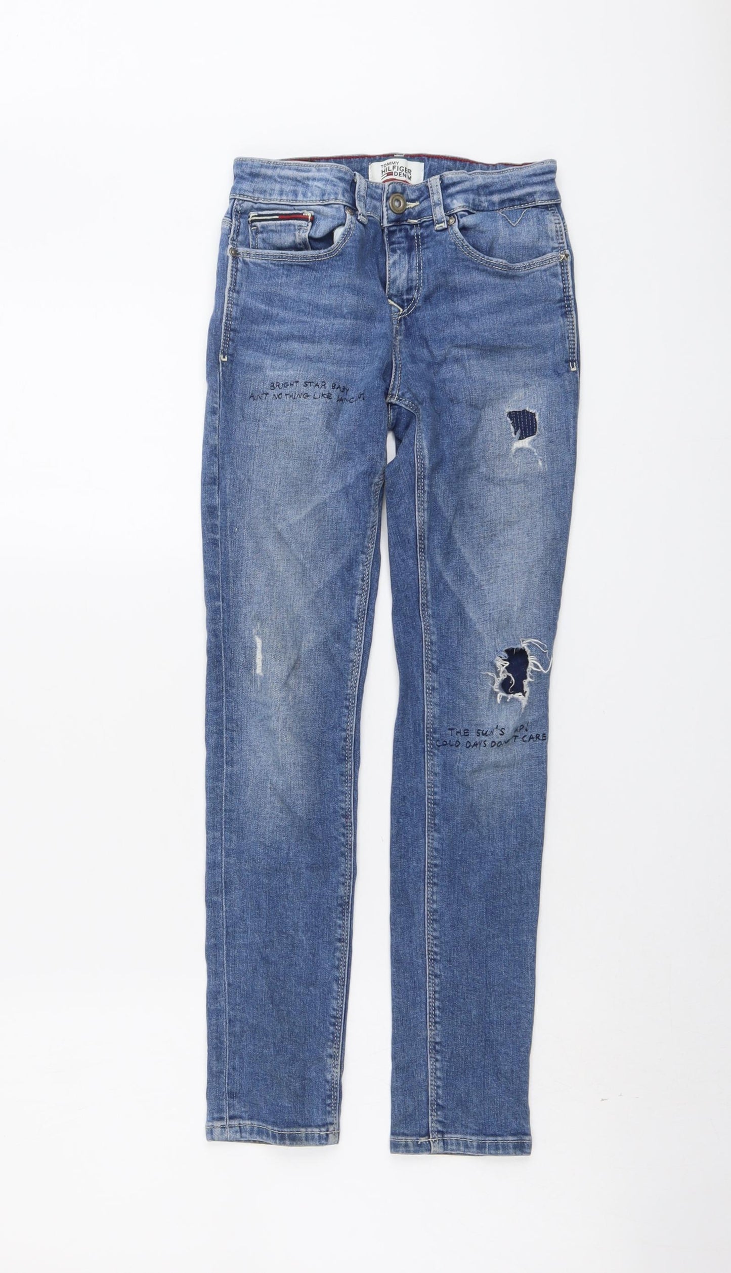 Tommy Hilfiger Boys Blue Cotton Straight Jeans Size 10 Years Regular Button - Distressed