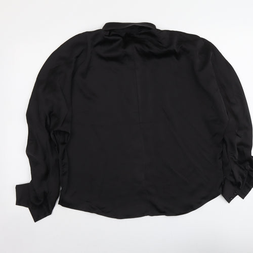 Boohoo Womens Black Polyester Basic Button-Up Size 10 Collared
