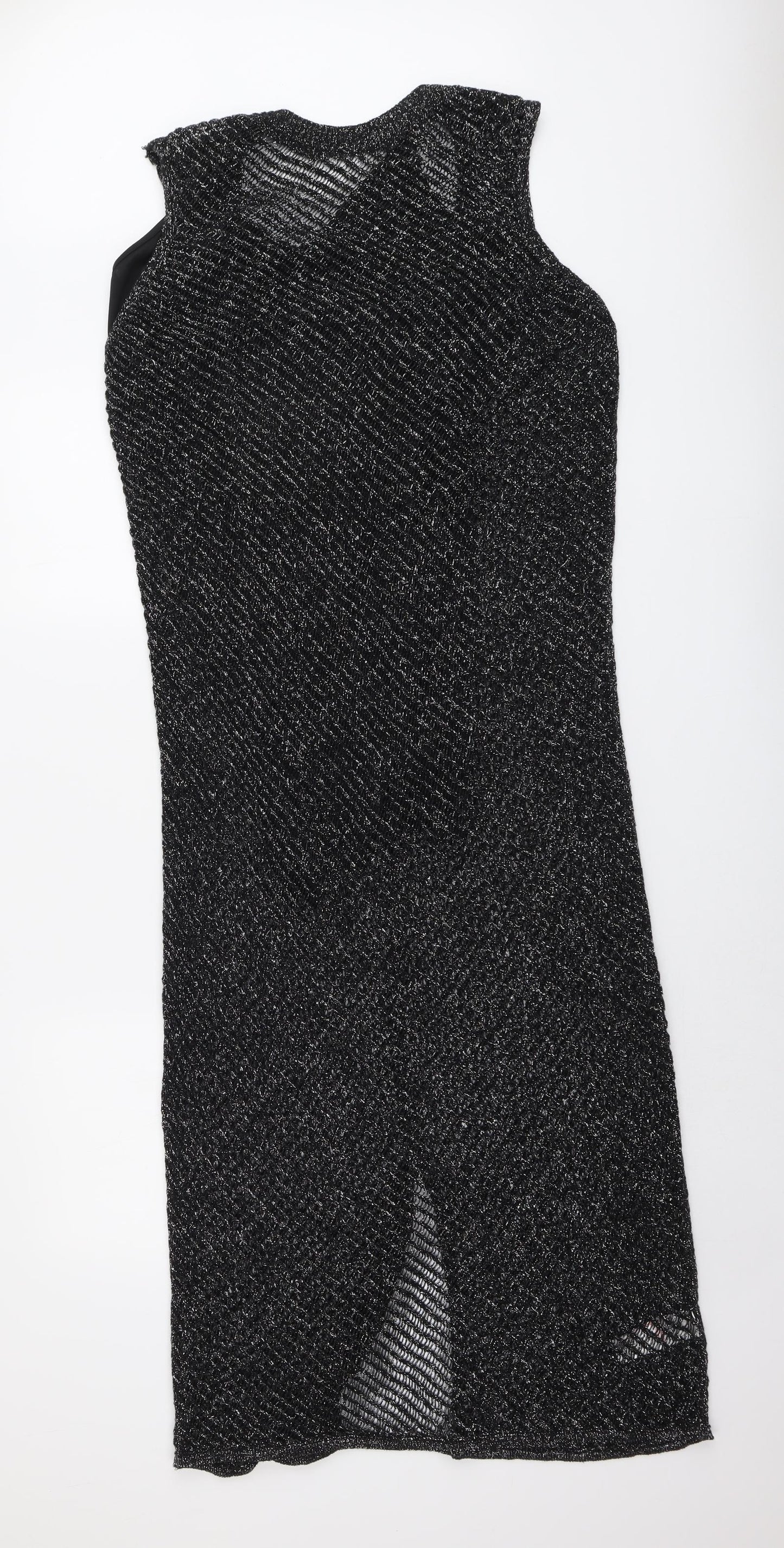 Marks and Spencer Womens Black Geometric Cotton A-Line Size S Round Neck Pullover