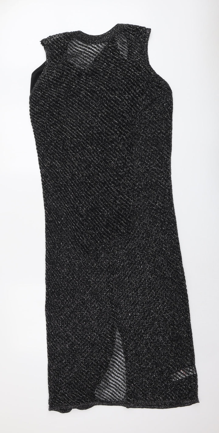 Marks and Spencer Womens Black Geometric Cotton A-Line Size S Round Neck Pullover
