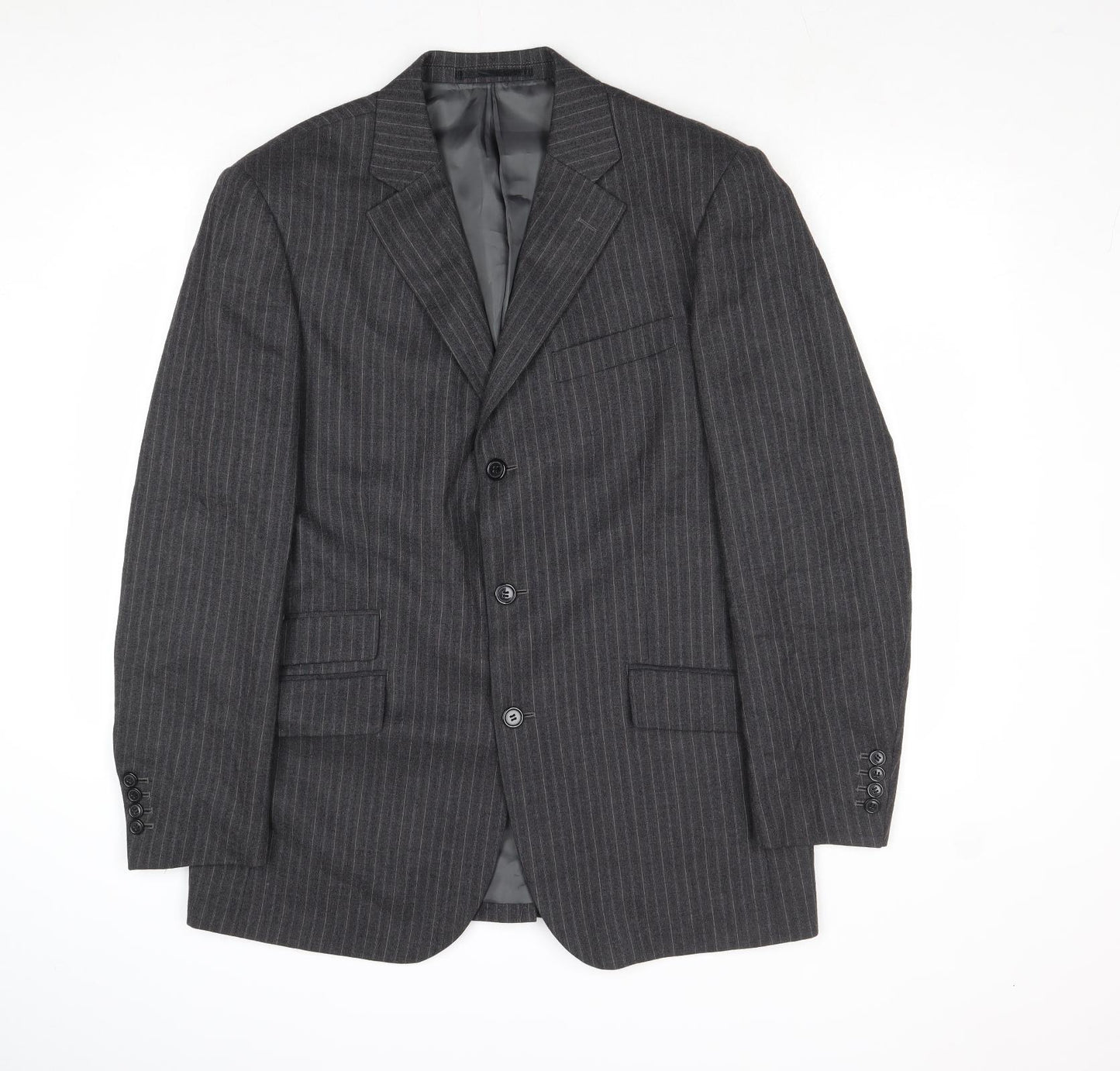 Antich Collection Mens Grey Striped Wool Jacket Suit Jacket Size 40 Regular