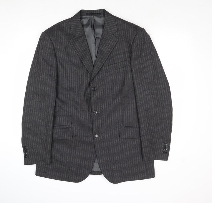 Antich Collection Mens Grey Striped Wool Jacket Suit Jacket Size 40 Regular