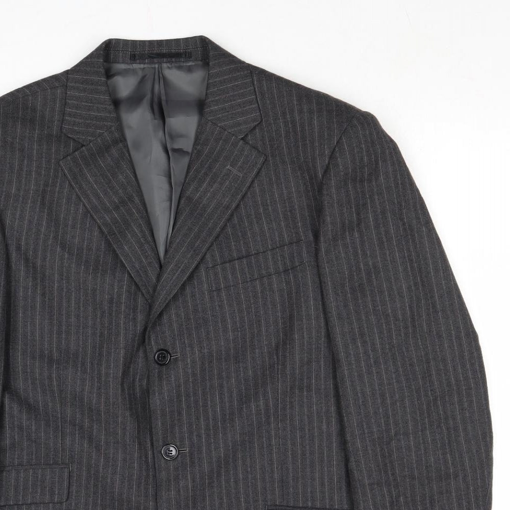 Antich Collection Mens Grey Striped Wool Jacket Suit Jacket Size 40 Regular