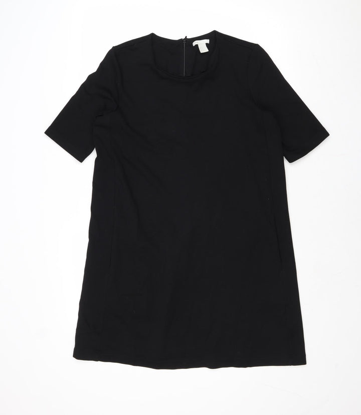 H&M Womens Black Polyester A-Line Size M Round Neck Zip
