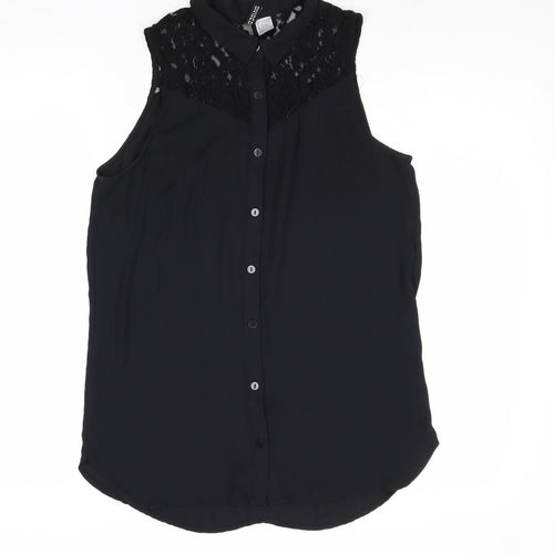 Divided by H&M Womens Black Polyester Basic Button-Up Size 10 Collared - Lace Detail