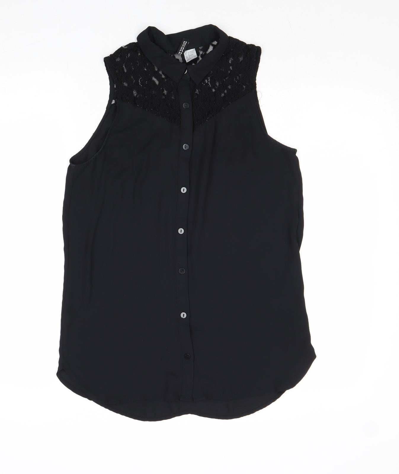 Divided by H&M Womens Black Polyester Basic Button-Up Size 10 Collared - Lace Detail