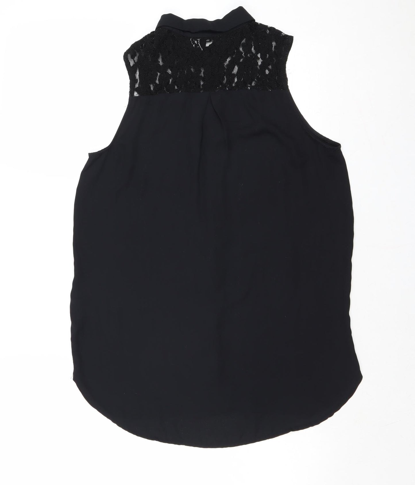 Divided by H&M Womens Black Polyester Basic Button-Up Size 10 Collared - Lace Detail