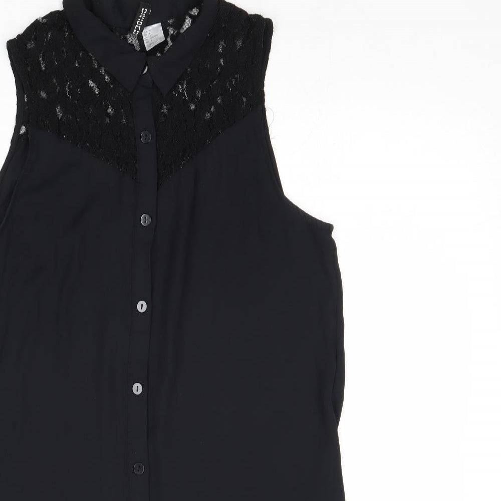 Divided by H&M Womens Black Polyester Basic Button-Up Size 10 Collared - Lace Detail