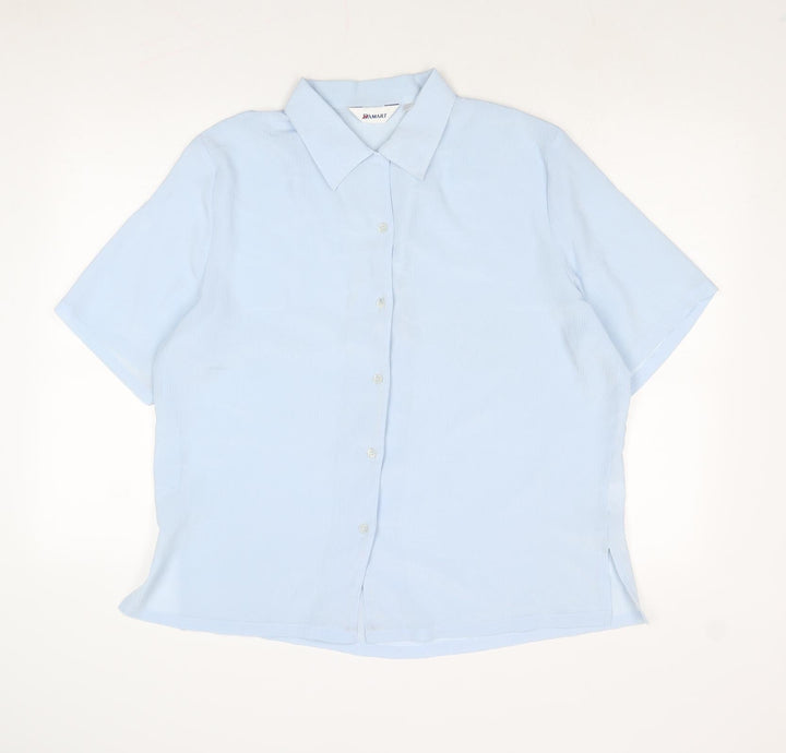 Damart Womens Blue Polyester Basic Button-Up Size 16 Collared