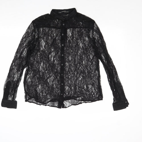 All Saints Womens Black Polyester Basic Button-Up Size S Collared