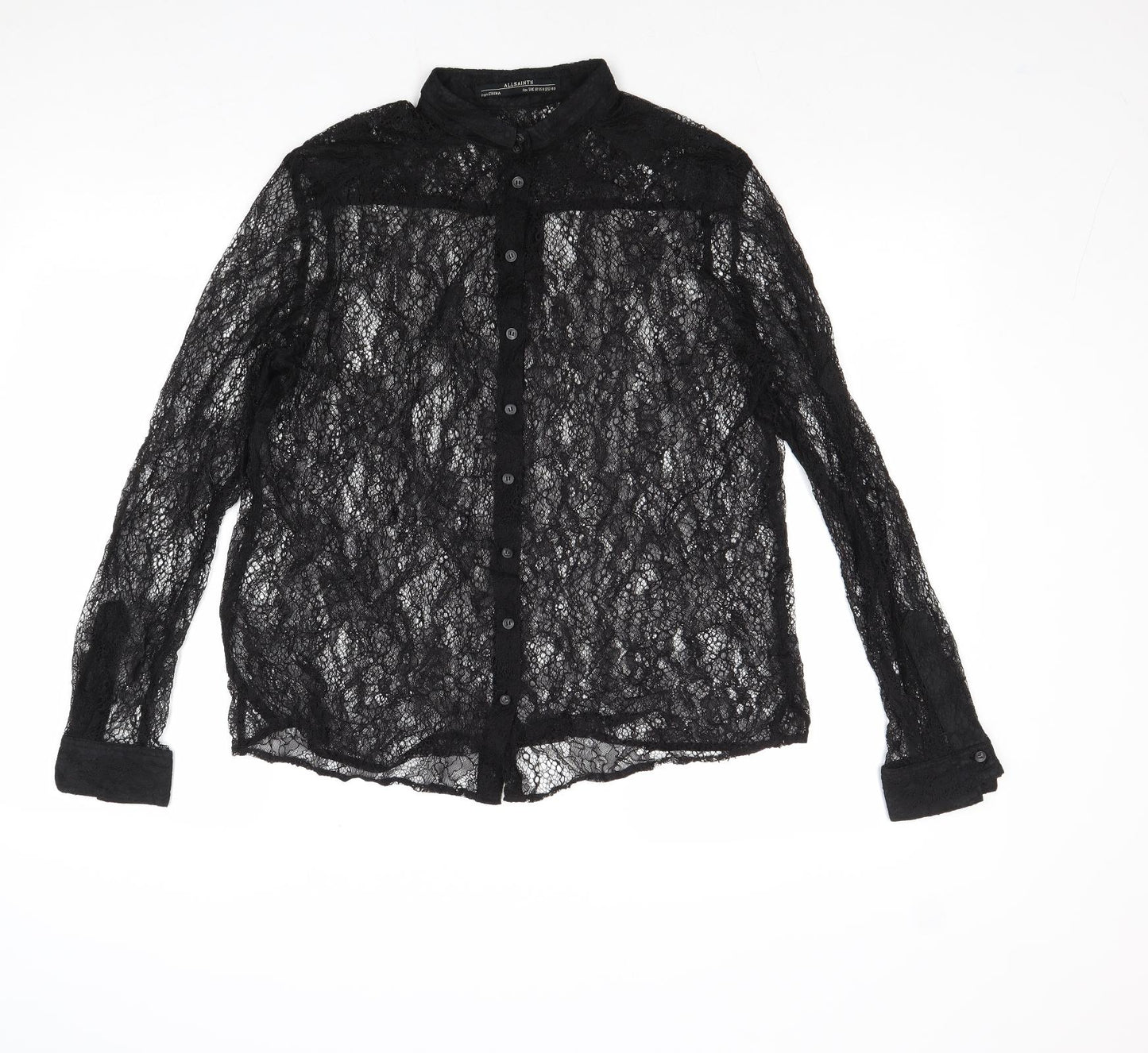 All Saints Womens Black Polyester Basic Button-Up Size S Collared