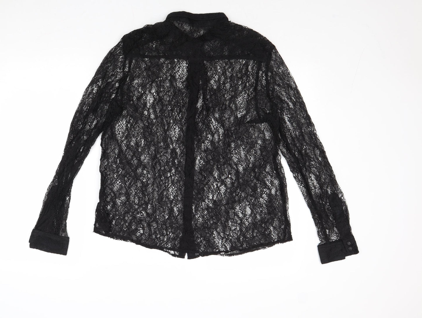 All Saints Womens Black Polyester Basic Button-Up Size S Collared